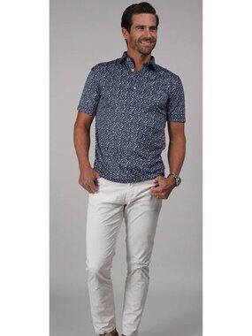 Collars & Co. Navy Floral Dress Collar Polo Shirt XL 4-Way Stretch Moisture-Wick